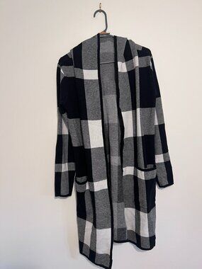 Belldini Hooded Checkered Plaid Cardigan Sweater